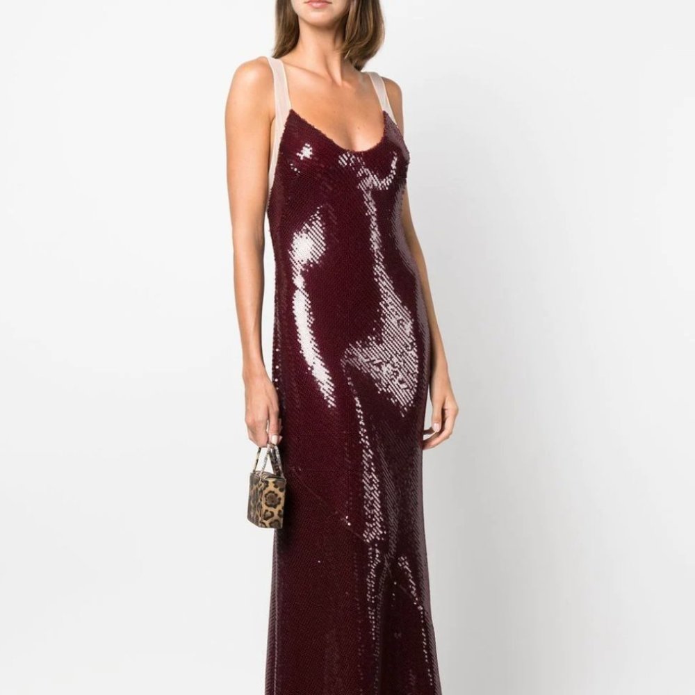 GALVAN Beating Heart Burgundy Sequin Gown